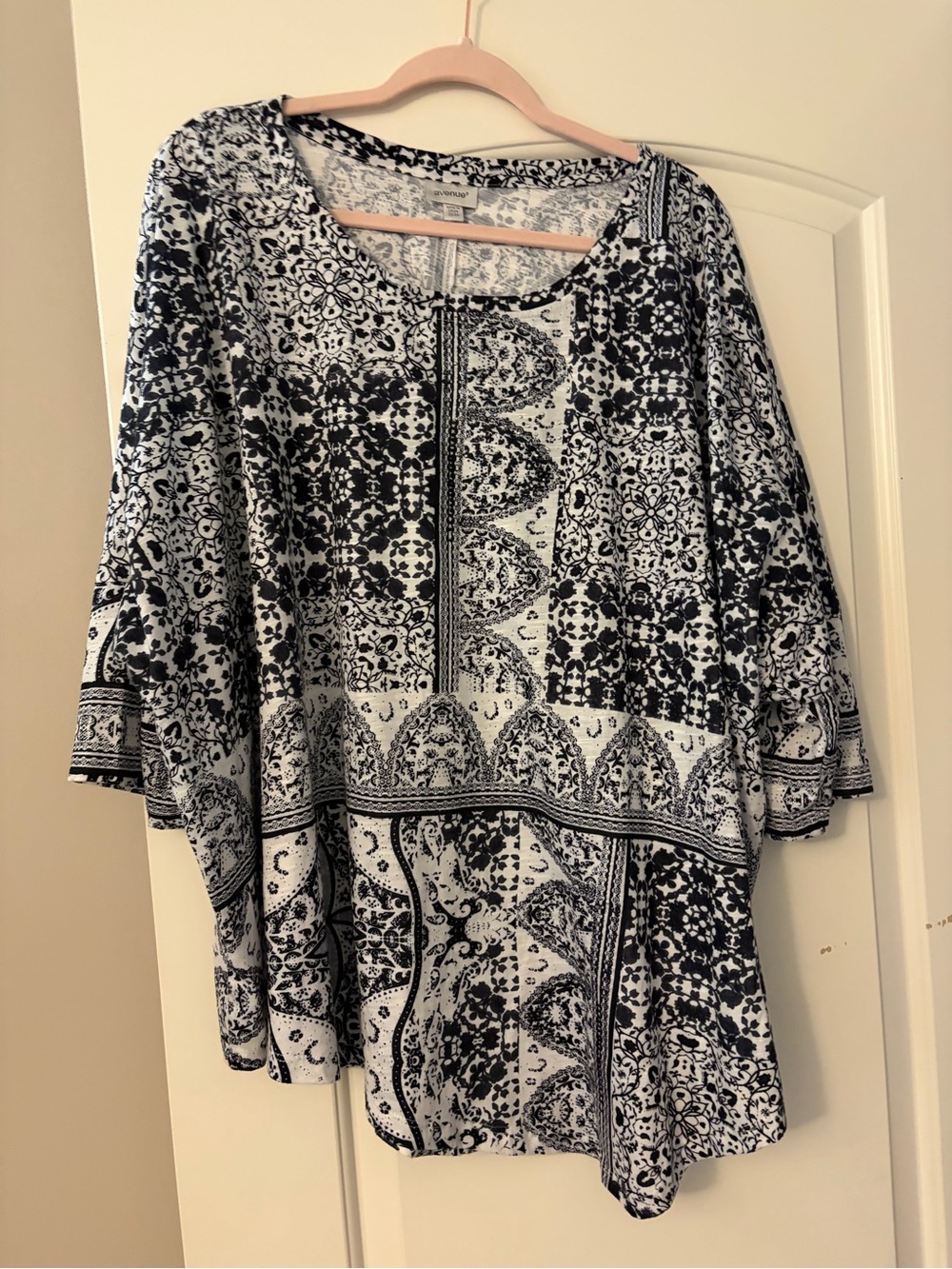 Avenue Navy & White Printed Scoop-Neck Tunic